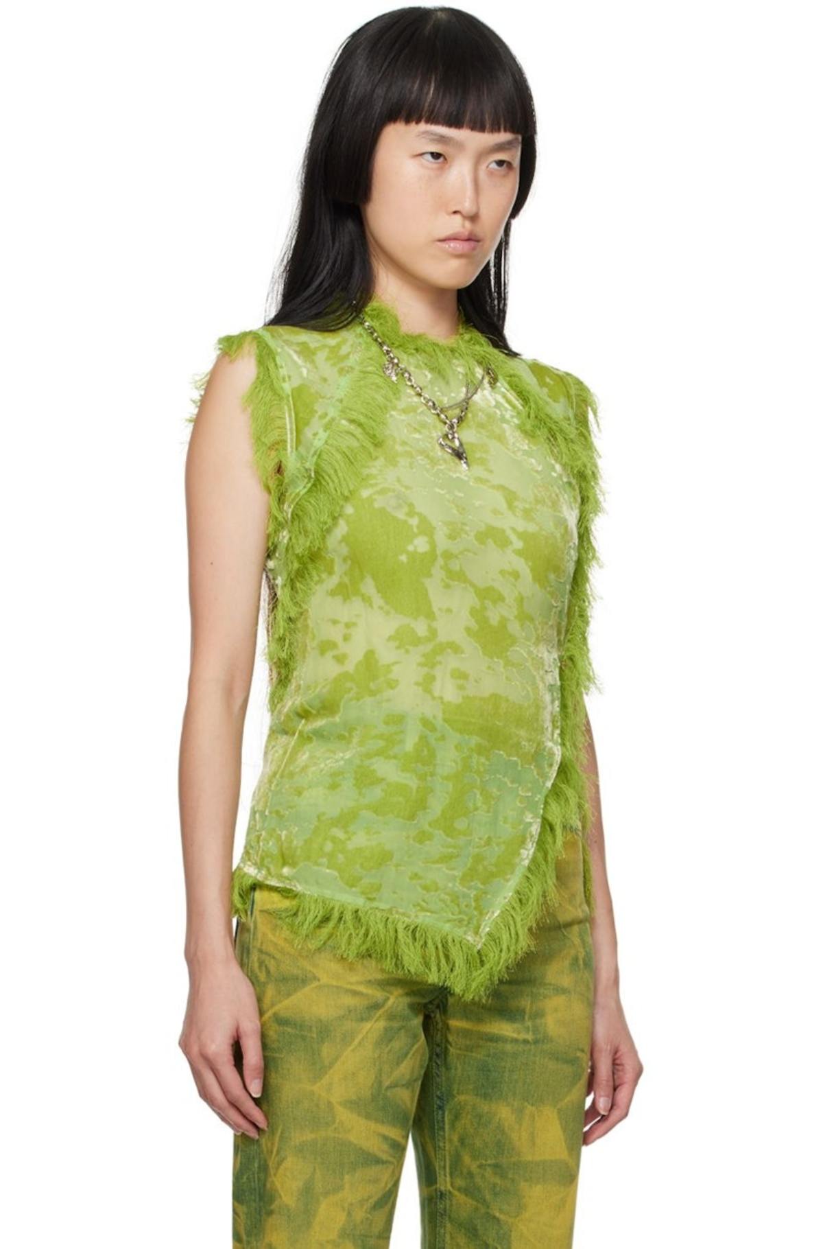 Acne Studios Green Fringed Tank Top Garmentory