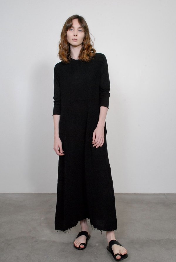 Raquel Allegra Gauze and Sueded Baby Jersey Maxi Dress Black Garmentory