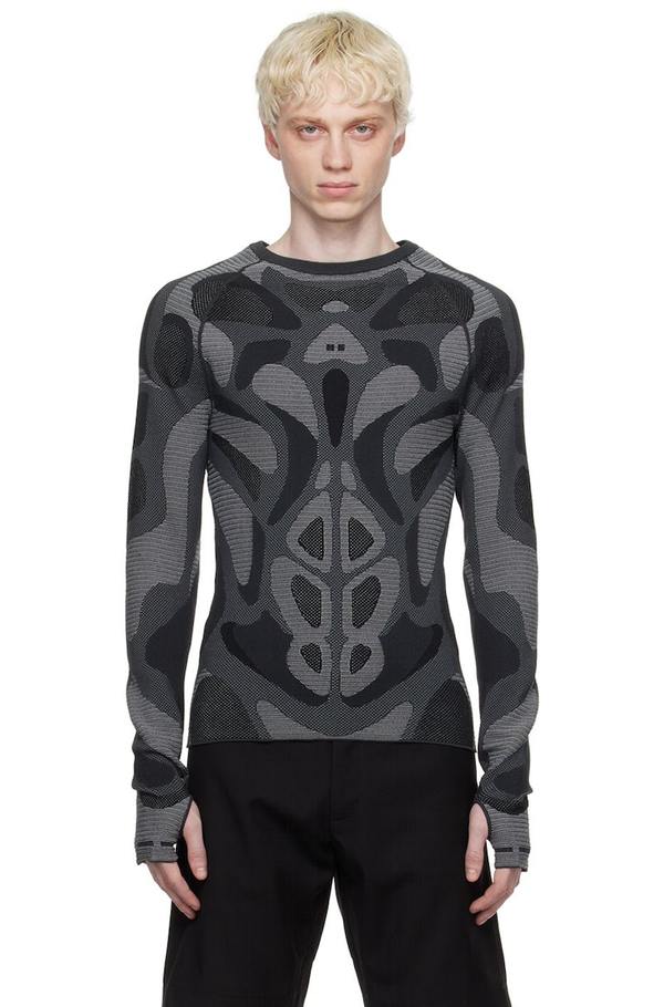 Heliot Emil Black & Gray Erosion Long Sleeve T-Shirt - Black