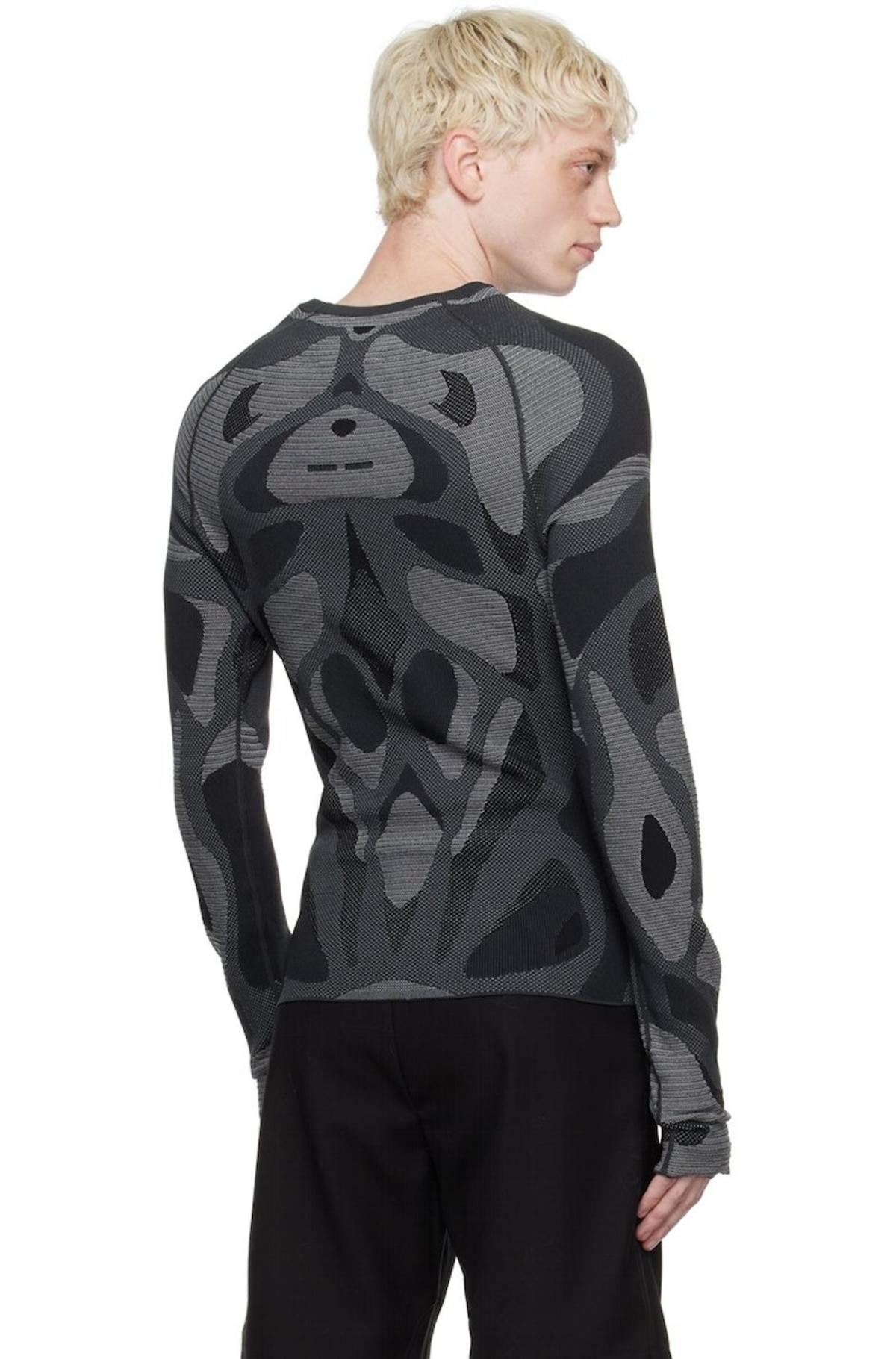 Heliot Emil Black & Gray Erosion Long Sleeve T-Shirt - Black 
