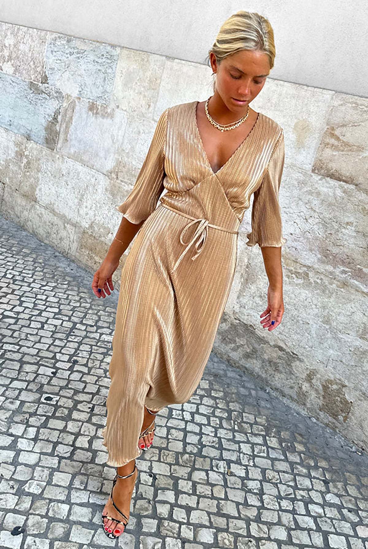 NEVER FULLY DRESSED Plisse Dress - Gold NEVER FULLY DRESSED Plisse Dress - Gold