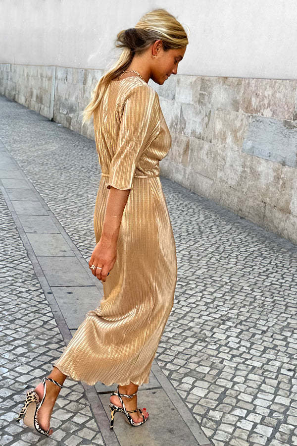 gold plisse dress Clemence Plisse Maxi Dress - Gold main image 0