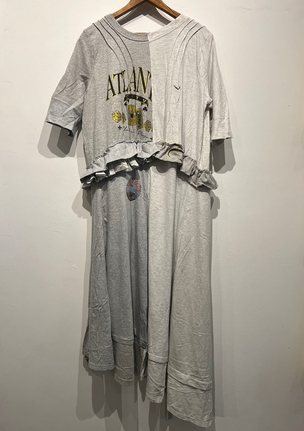Tie-Back Patchwork T-shirt Dress - Grey | Garmentory