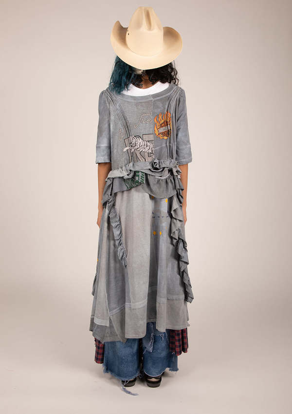 Tie-Back Patchwork T-shirt Dress - Grey | Garmentory