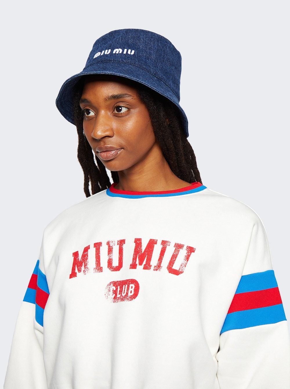 MIU MIU Washed Denim Bucket Hat - Blue | Garmentory display picture 3