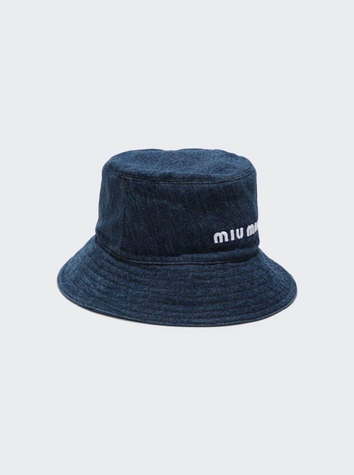 Miu Miu Dark Blue Denim Kids Bucket Hat with White Logo The Find Studio | The Miu Miu Denim Cowboy Hat. Available  main image 4