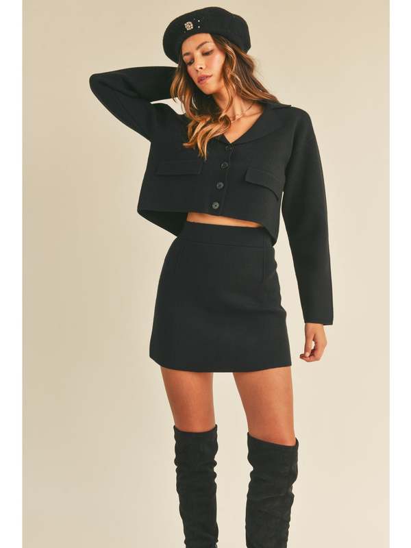 MABLE Front Twisted Knit Top and Midi Skirt Set