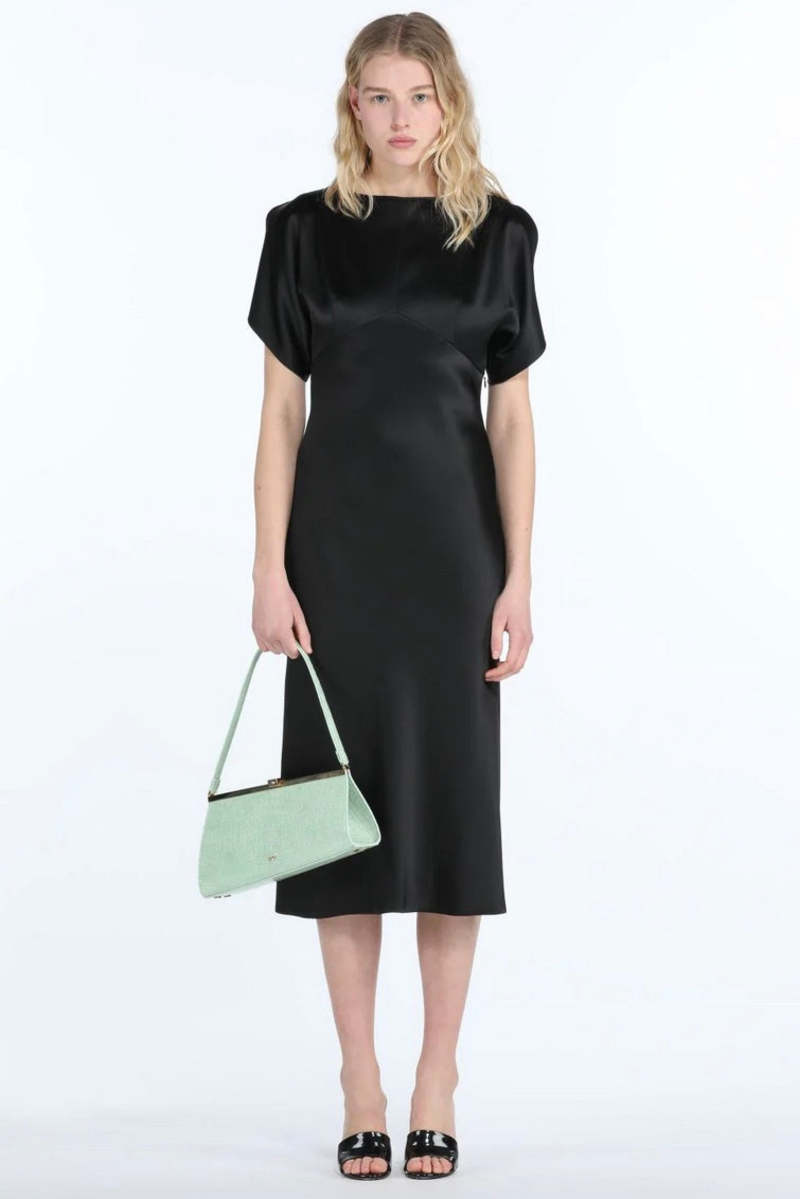 sherri hill black homecoming dress Nefertiti Midi Dress In Black Satin – St Frock main image 0
