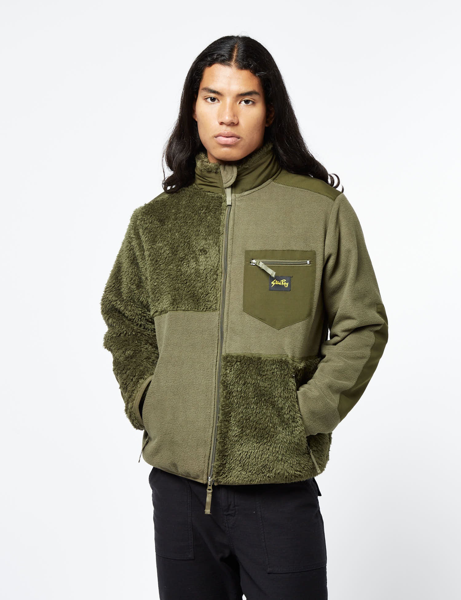 Stan Ray Patchwork Fleece Jacket - Olive Green | Garmentory