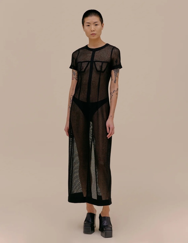 knee length dresses for ladies Sheer Dress with Feather Cuffs | Rose Paulino main image 1