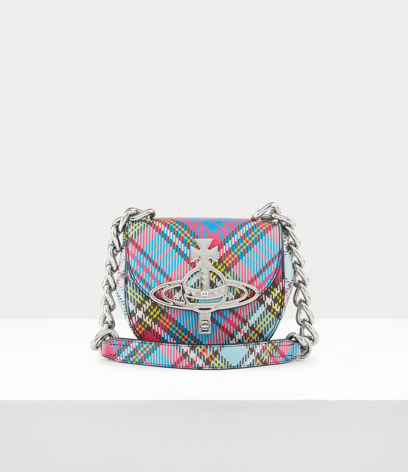Vivienne Westwood Sofia Vegan Leather Saddle Bag - Pink Tartan