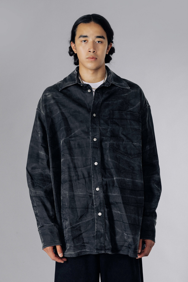 MM6 Maison Margiela Creased Oversized Denim Shirt - Black | Garmentory