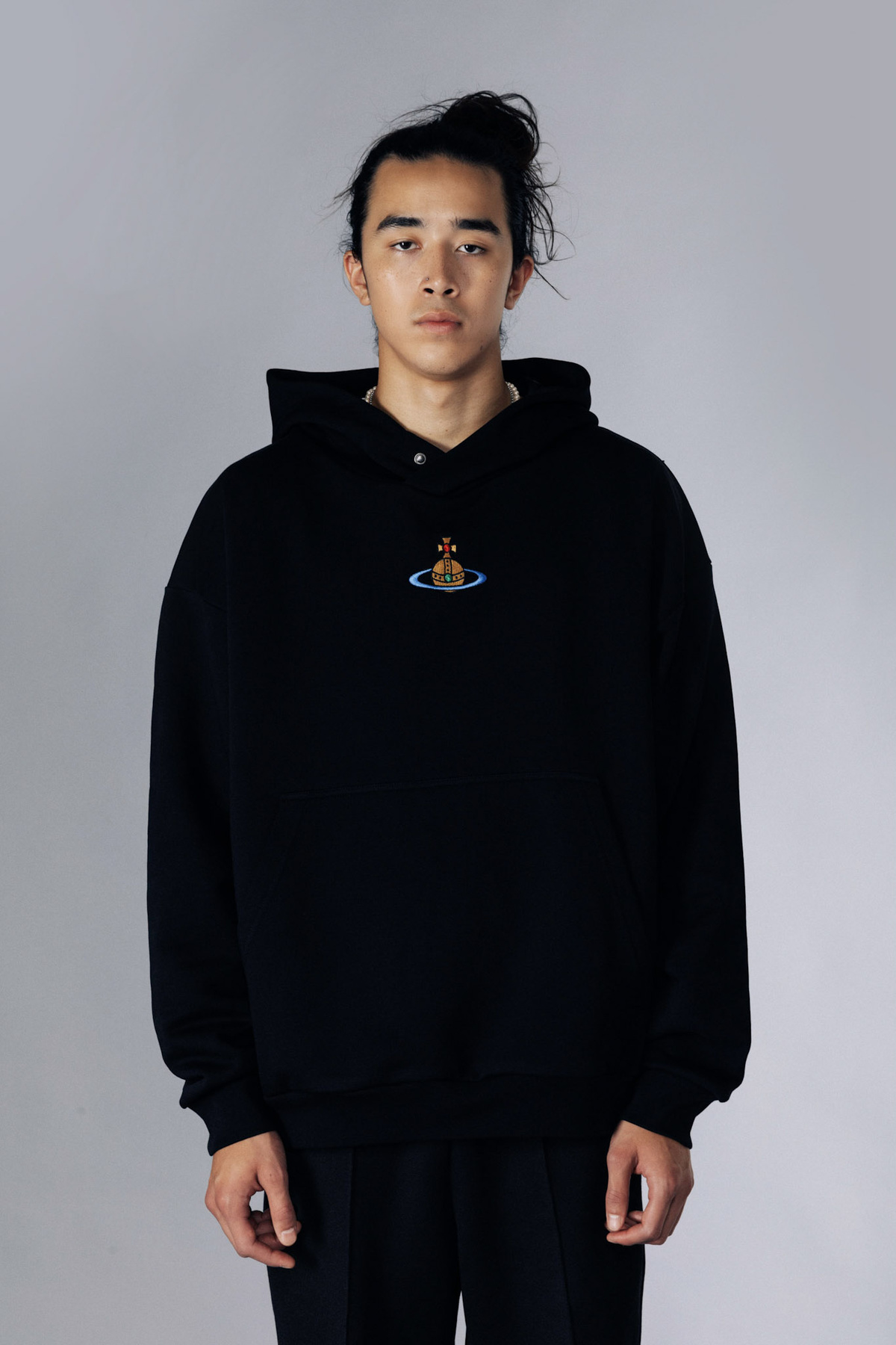 Vivienne Westwood Pull Over Hoodie with Center Orb - Black