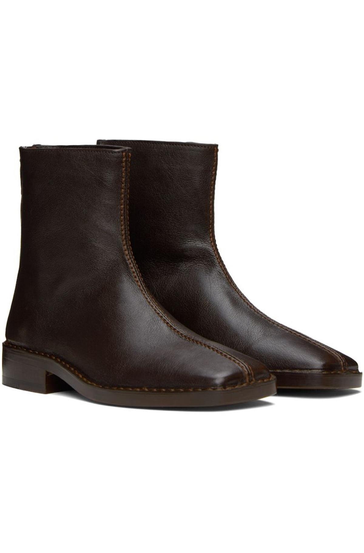 Lemaire Brown Piped Zipped Boots - Mushroom | Garmentory