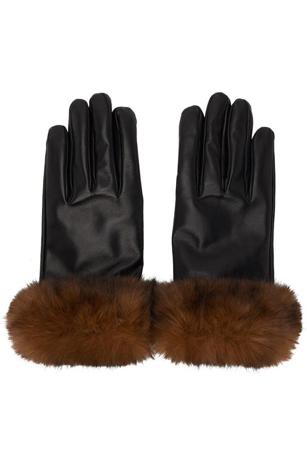 Ernest W. Baker Black Leather Faux-Fur Gloves - Black/Brown