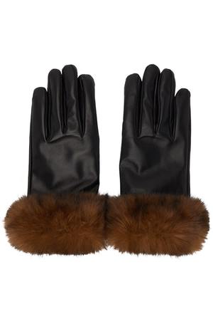 Ernest W. Baker Black Leather Faux-Fur Gloves - Black/Brown