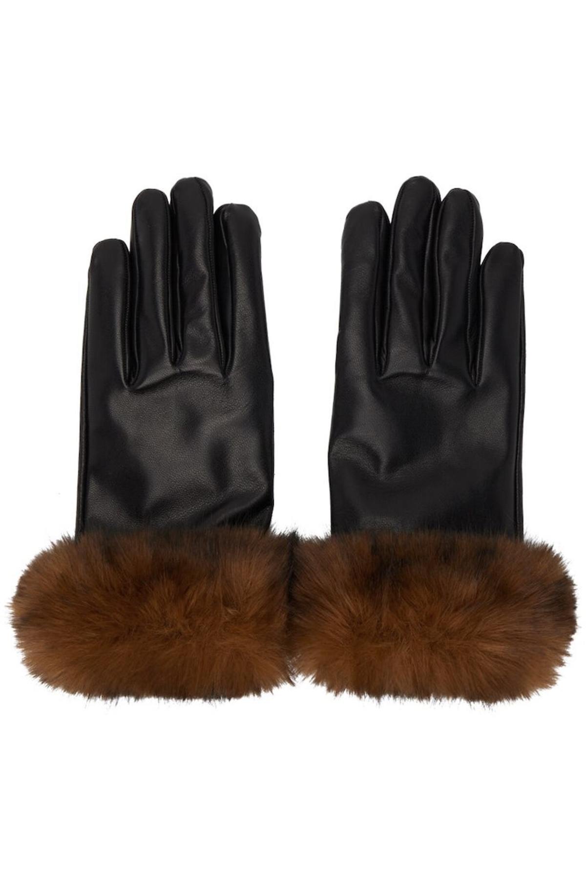 Ernest W. Baker Black Leather Faux-Fur Gloves - Black/Brown