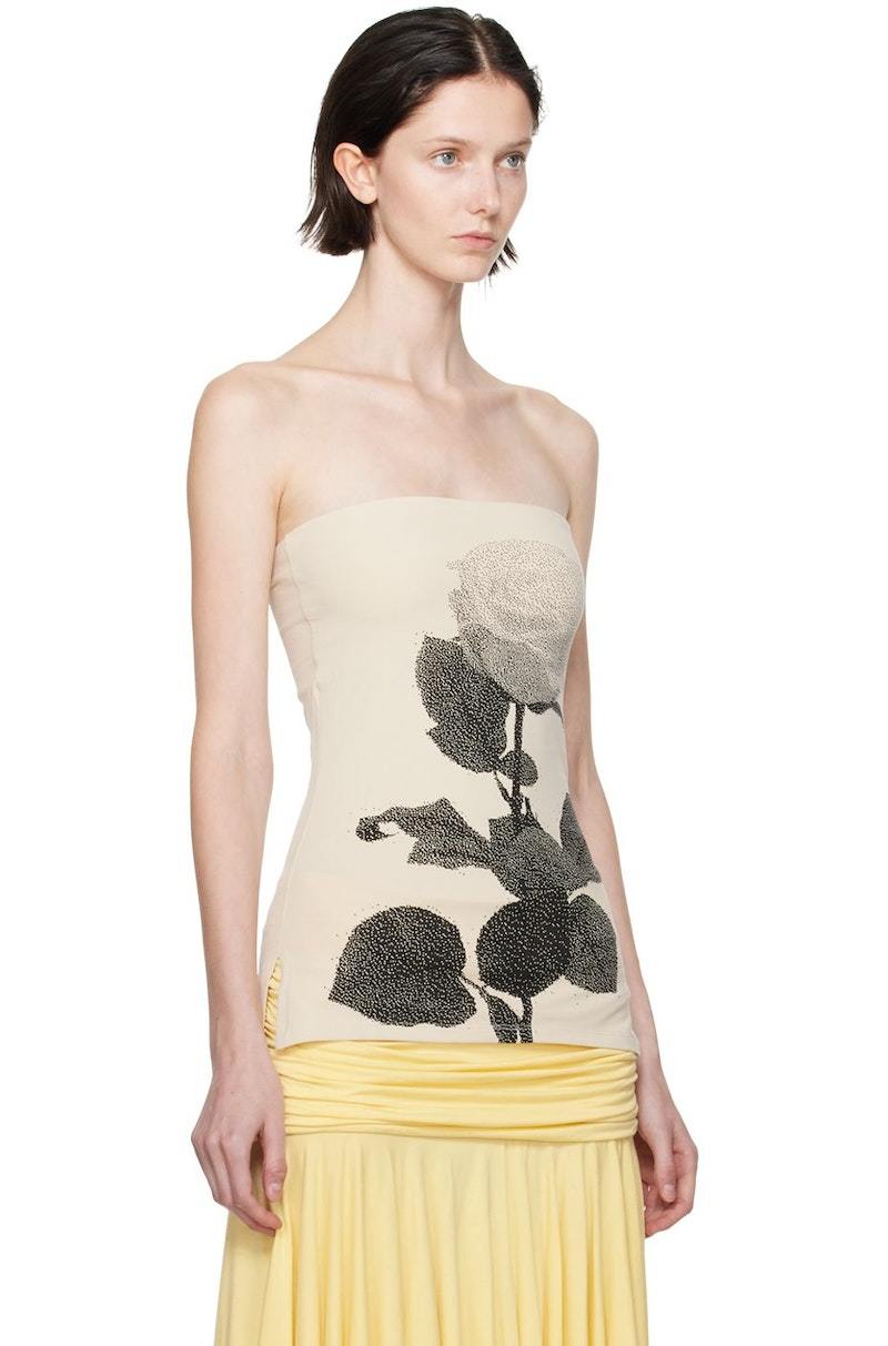 paloma wool ベアトップ CLAUDIA-Beige velvet bandeau top with contrasting ribbon