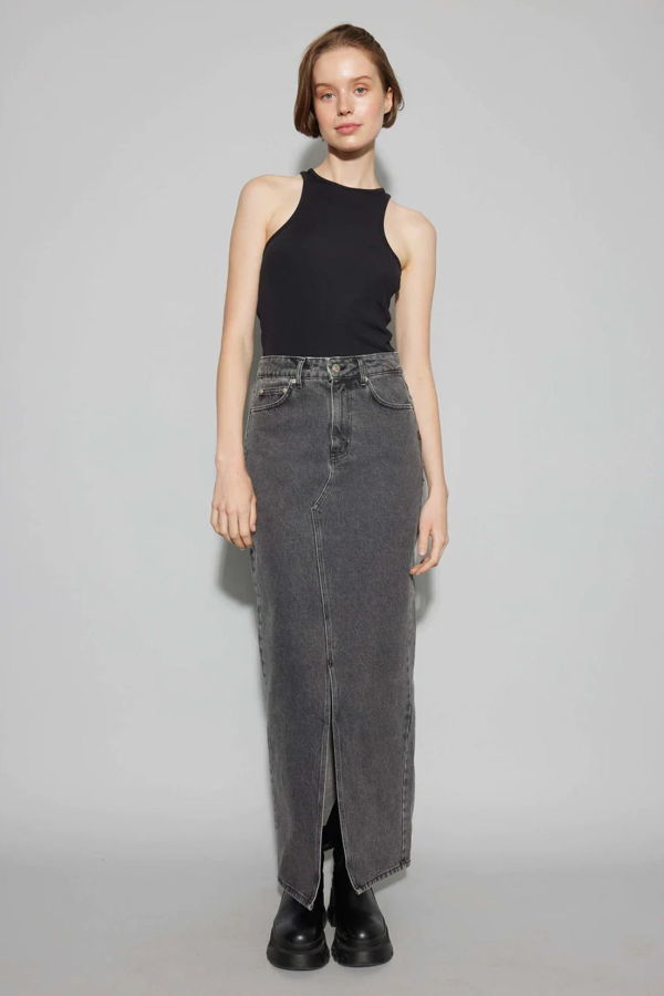 Oval Square Jelly Denim Skirt - Grey Denim