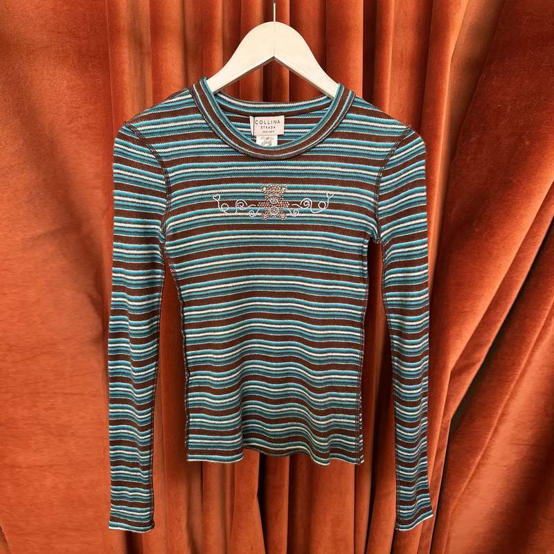 Collina Strada Rhinestone Cardio Crew - Teddy Stripe D