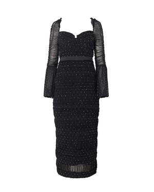 Self-Portrait Mesh Rhinestone Midi Dress - Black | Garmentory