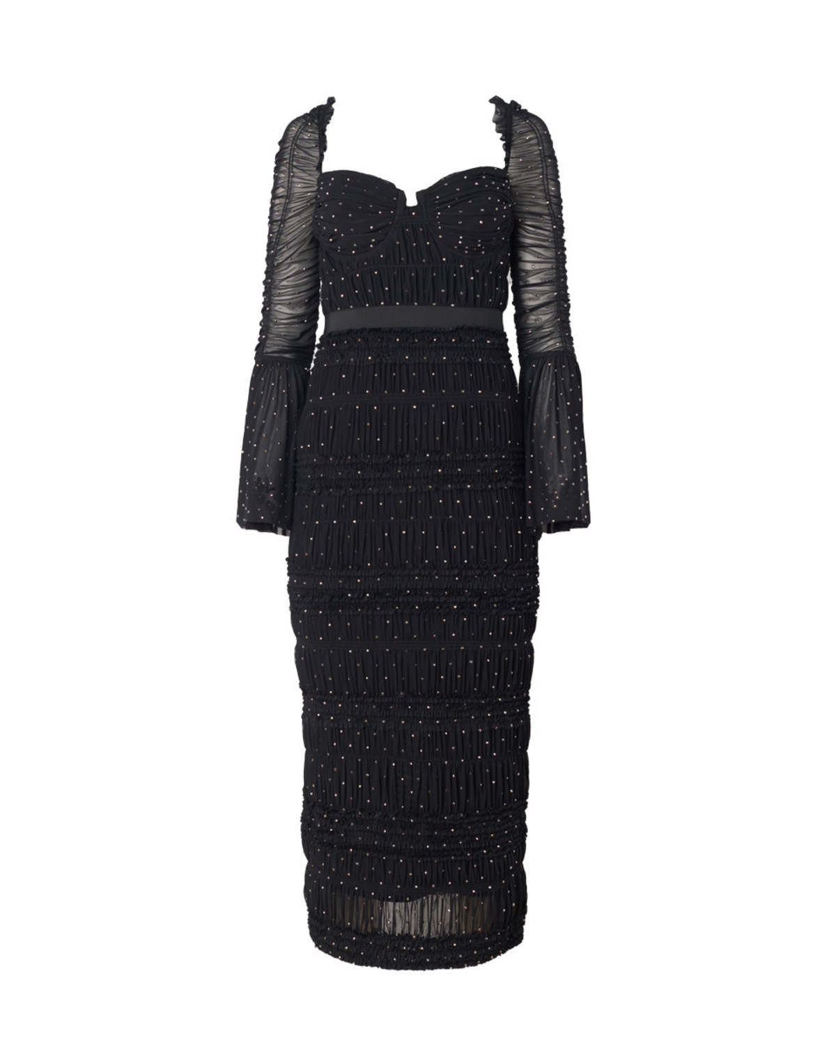 Self-Portrait Mesh Rhinestone Midi Dress - Black | Garmentory