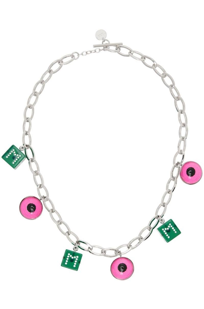 Marni Silver Eye & Dice Charm Necklace - Red | Garmentory