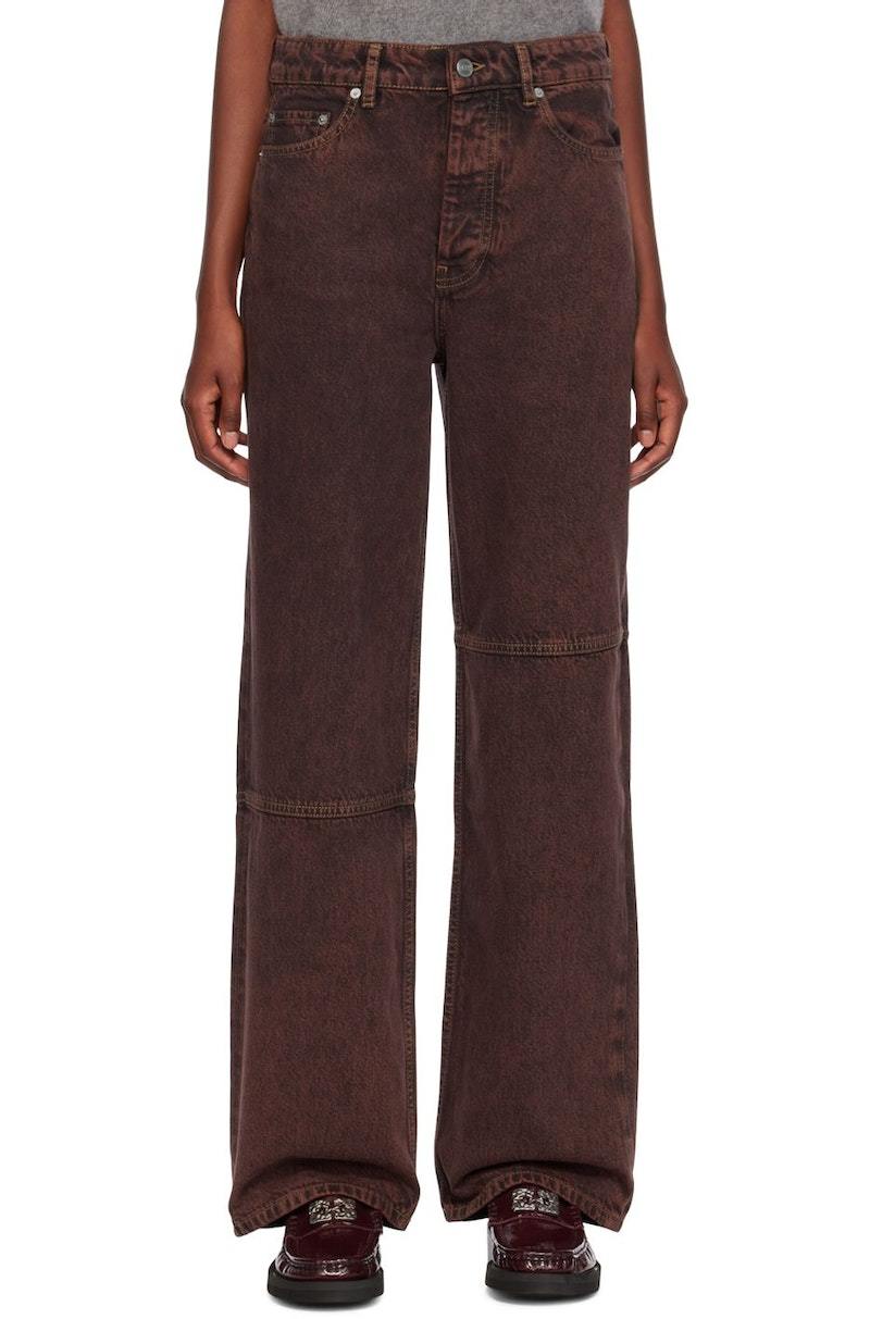 【関税&送料込】Ganni Wide-Leg Brown Jeans High-rise wide-leg jeans in brown - Ganni | Mytheresa