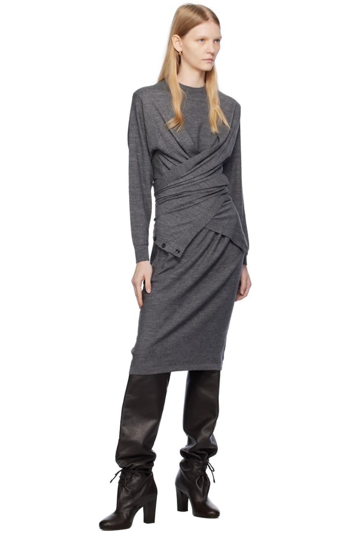 LEMAIRE SSENSE Exclusive Gray Trompe L'il Midi Dress | Garmentory