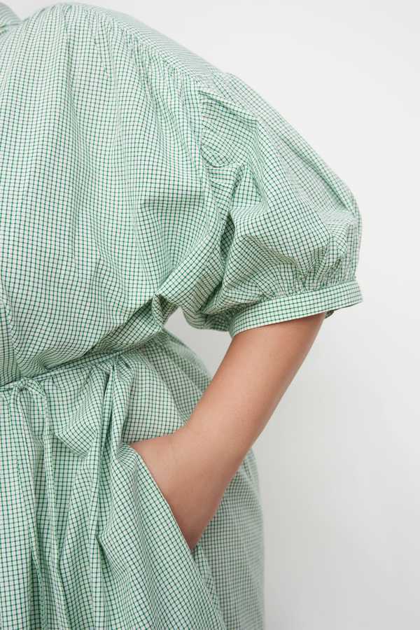 Kowtow Smock Dress - Green Mini Check | Garmentory Kowtow Smock Dress - Green Mini Check | Garmentory