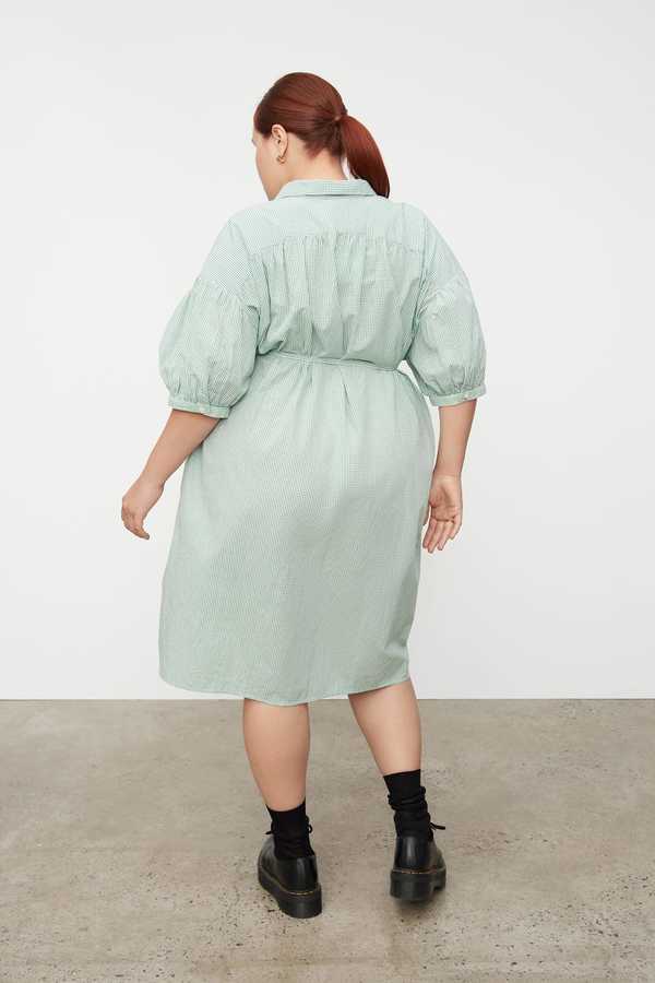 Kowtow Smock Dress - Green Mini Check | Garmentory Kowtow Smock Dress - Green Mini Check | Garmentory