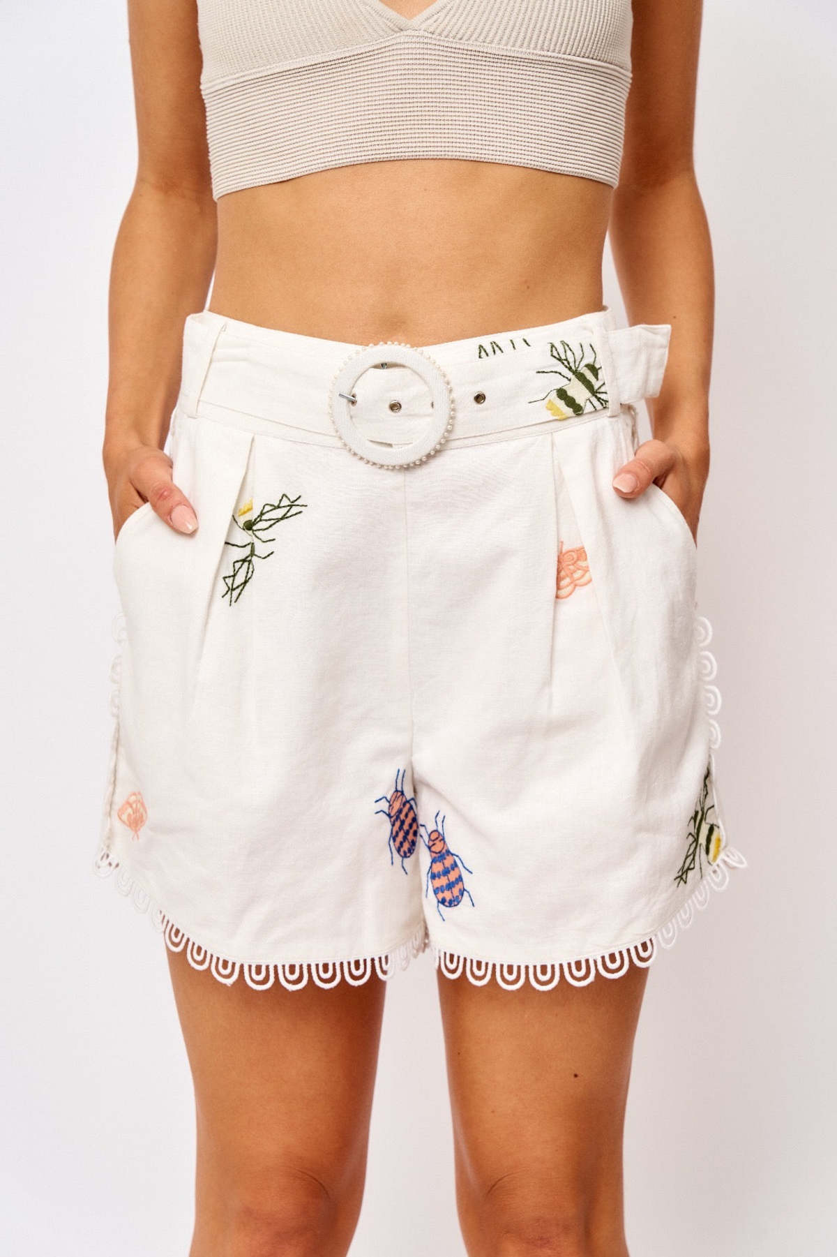 ショートパンツ Kiton Embroidered linen bermuda shorts Kiton Pleated Detail Linen Shorts | Green | FARFETCH