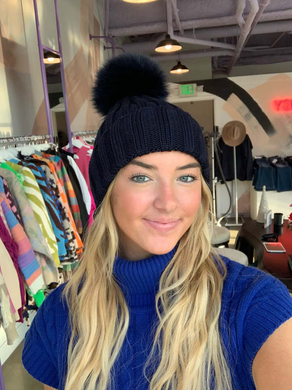 Regina girl’s cashmere real fur pom beanie hat regina Pom-Pom Winter Hats | Garmentory main image 4