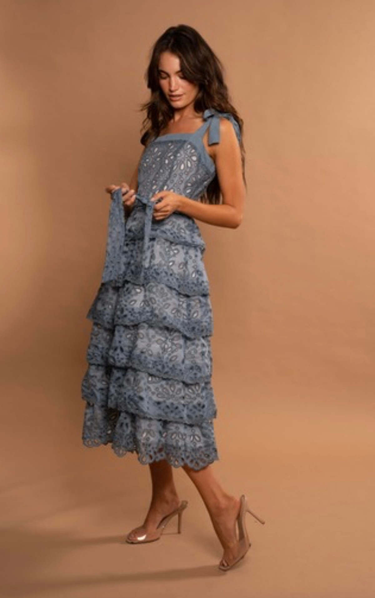 chinese dress ladies Mlisande white lace tiered maxi dress
