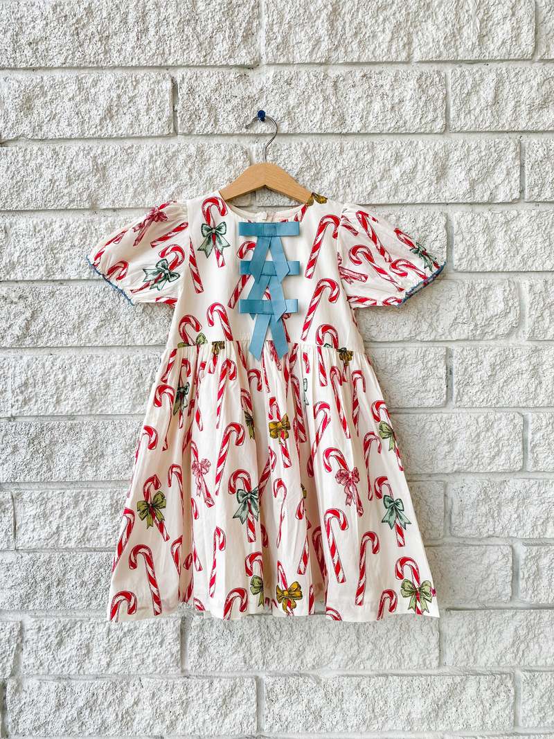open lace back dress Strawberry Cream with Candy Cane Embroidery Baby Nicky Dress