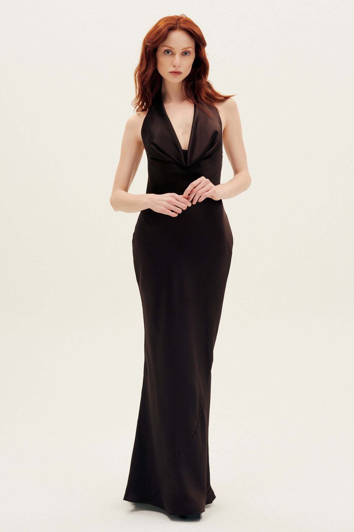 norma kamali halter drape dress Bias Gown - Chocolate Echoe_04sep