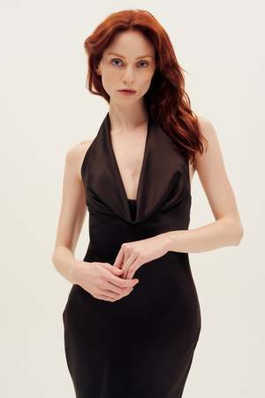 Norma Kamali Halter Drape Bias Gown - Chocolate | Garmentory