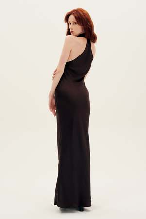 Norma Kamali Halter Drape Bias Gown - Chocolate | Garmentory