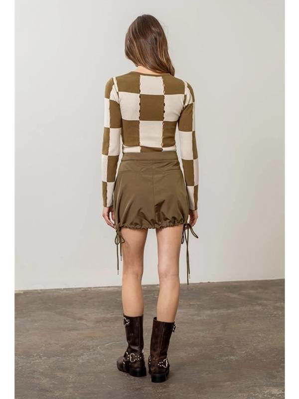 Moon River Tucker Chekerboard Eyelet Rib Knit Top Olive Garmentory