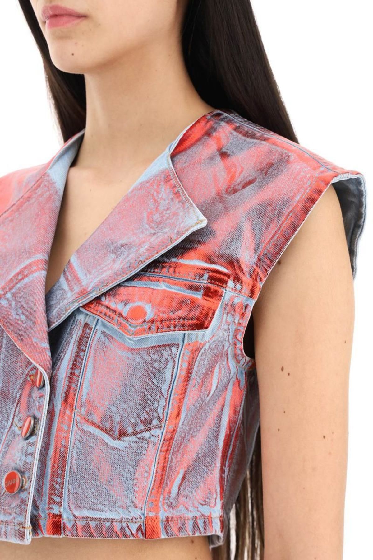 Ganni cropped vest Laminated Denim Garmentory