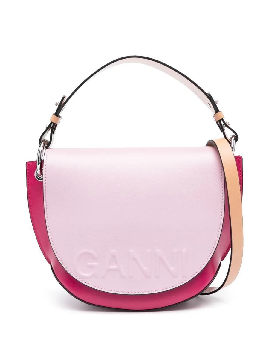 【GANNI】A4476801 BANNER SADDLE TOTE BAG Ganni Banner Leather Saddle Bag