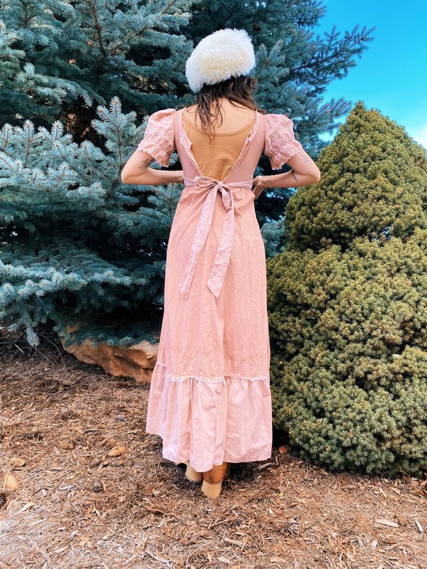 pink prairie dress Pink Gunne Sax Vintage Medieval Prairie Cottage Core 1970's Dress, Size 5