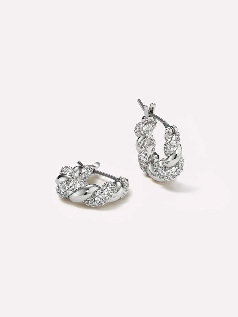 Ana Luisa Twisted Hoop Earrings - Paris Small Pave - Silver