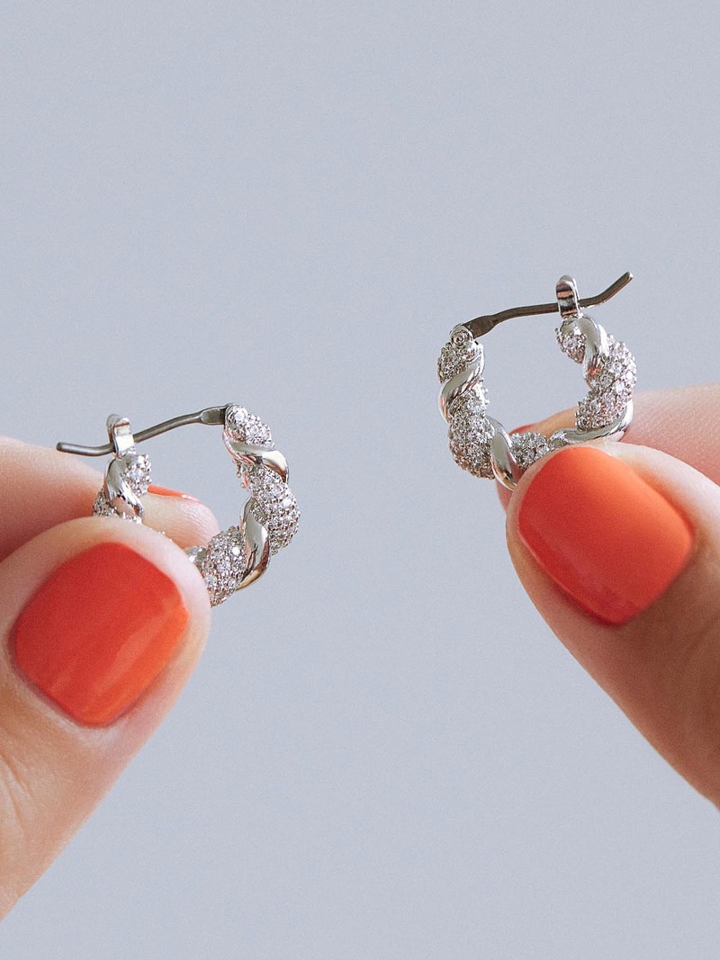 Ana Luisa Twisted Hoop Earrings - Paris Small Pave - Silver