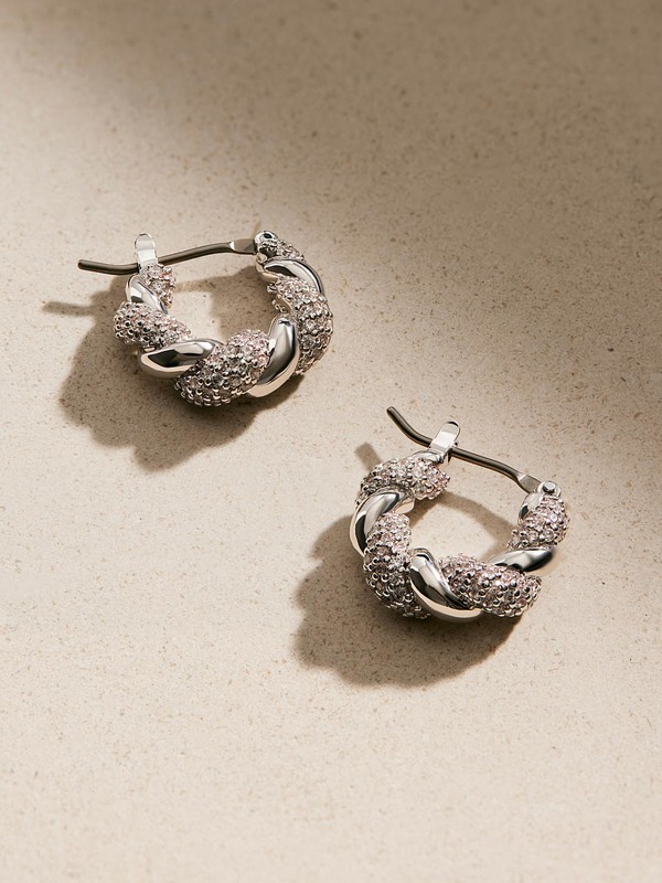 Ana Luisa Twisted Hoop Earrings - Paris Small Pave - Silver
