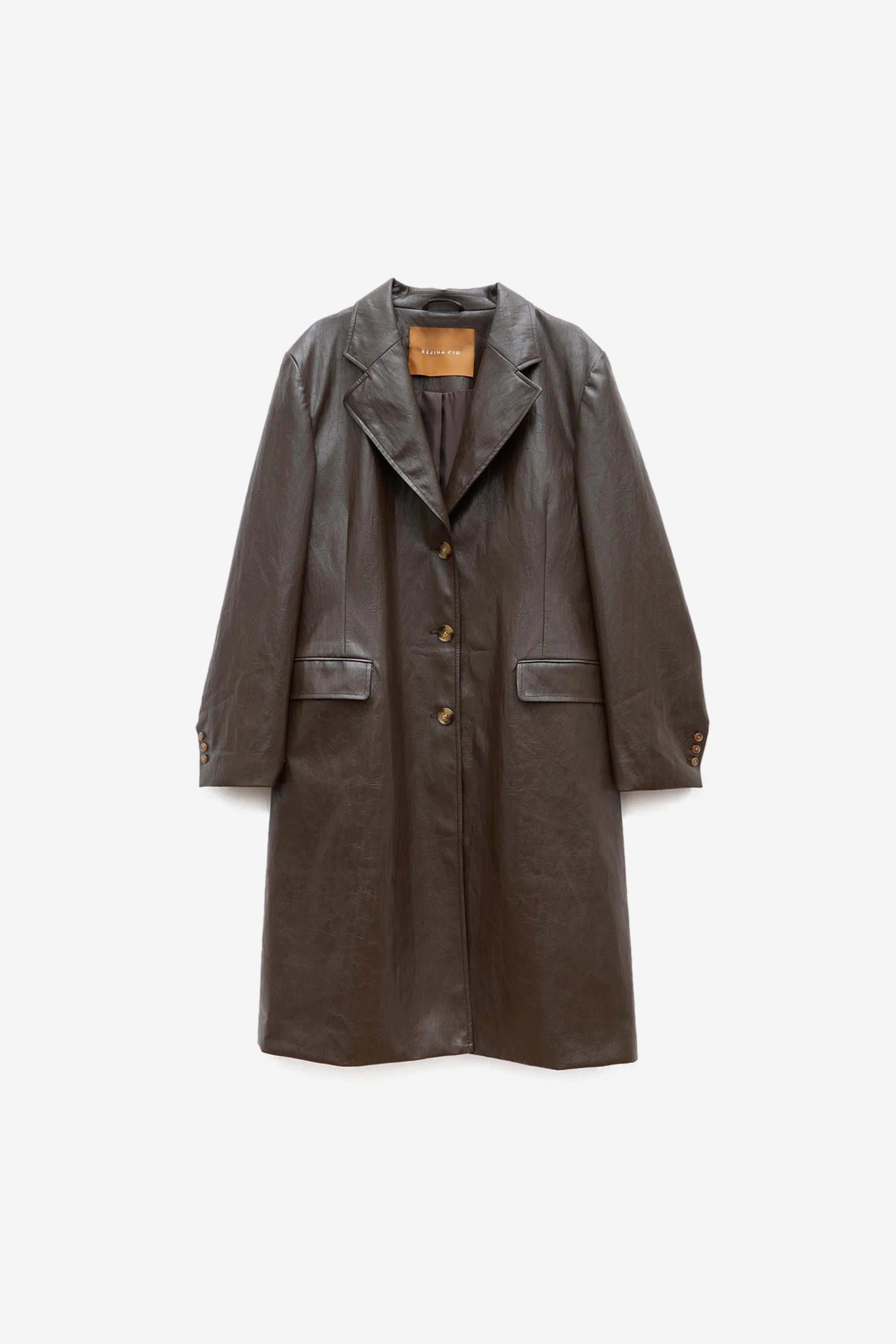 Rejina Pyo Kara Faux Leather Coat - Dark Brown | Garmentory