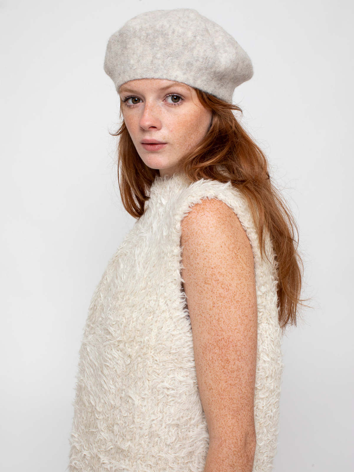 Lauren Manoogian oat colored  Alpaca Wool Blend Beret New Lauren Manoogian Horizontal Beret in Moth Curated at Jake  main image 3