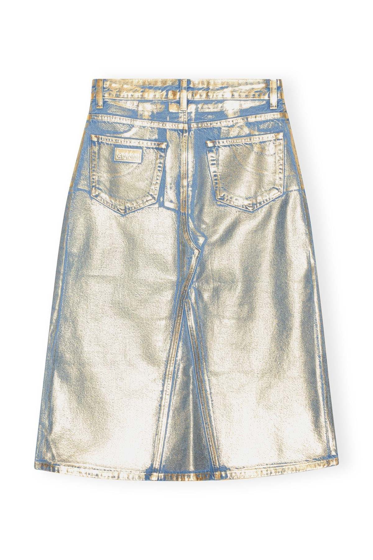 Ganni Midi Skirt - Gold/Denim | Garmentory