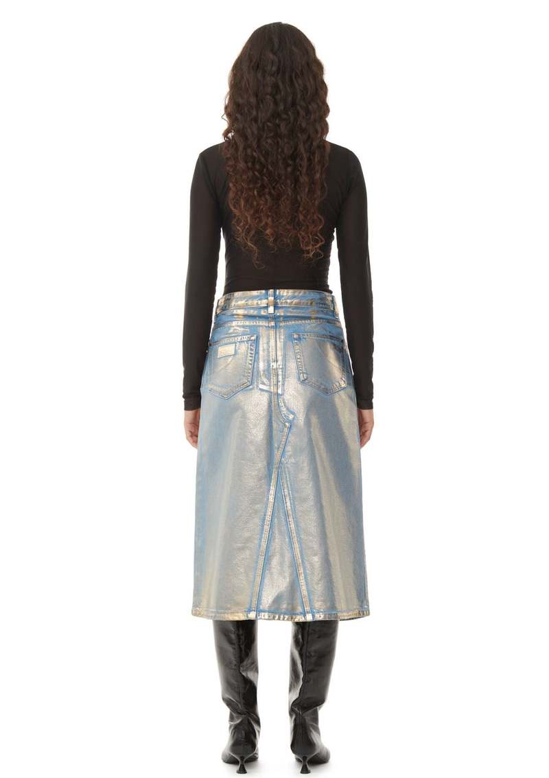 Ganni Midi Skirt - Gold/Denim | Garmentory