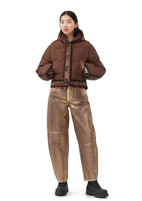 Ganni Mix Puffer Hooded Short Jacket - Shaved Chocolate | Garmentory